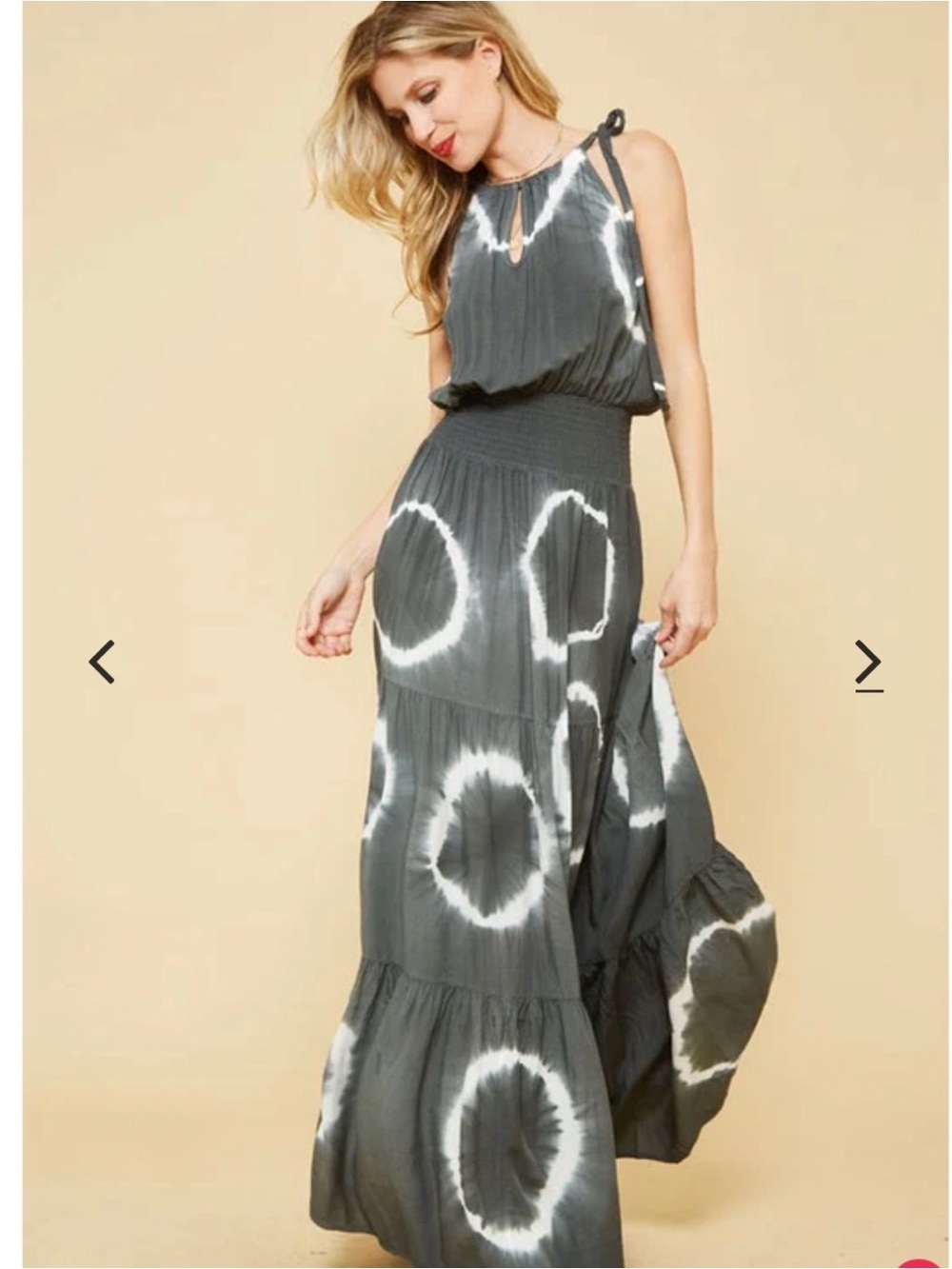 Sleeveless olive green & White long Maxi Dress Boho Indie Promesa Large